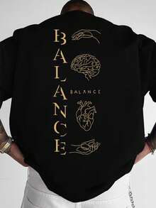 Manfinity Men's Casual Letter Print T-Shirt, Summer - Black - View 3