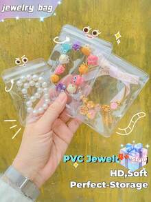 SHEIN 100 个 PVC 透明可重复密封珠宝袋，带拉链，抗氧化，防止失去光泽，用于存放耳环、项链、珠宝、小礼品、配饰派对礼品袋，透明拉链袋防氧化珠宝包装袋（珠宝）收纳盒 - 無色 - 查看 7