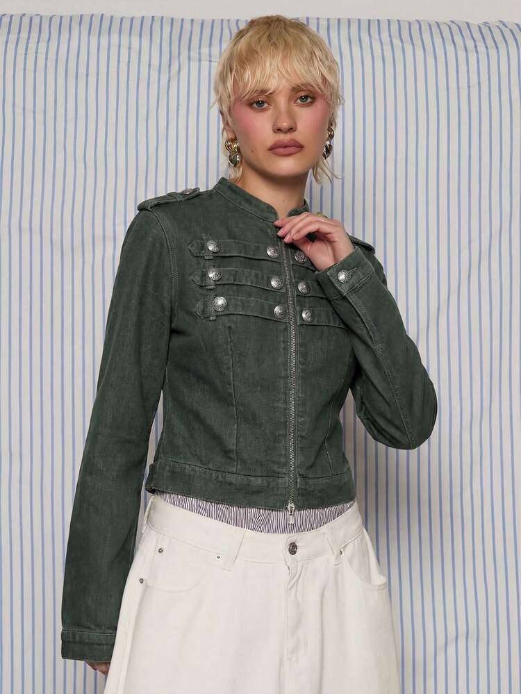 COUREZ Fitted Denim Drummer Military Napoleon Jacket/Y2K Jacket