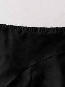 SHEIN PETITE CURVE 大码女式金属装饰纯色阔腿裤，适合休闲、派对、通勤等多种场合，带裙摆，女士连衣裙裤，黑色阔腿裤，女式长裤 - 黑色 - 查看 5