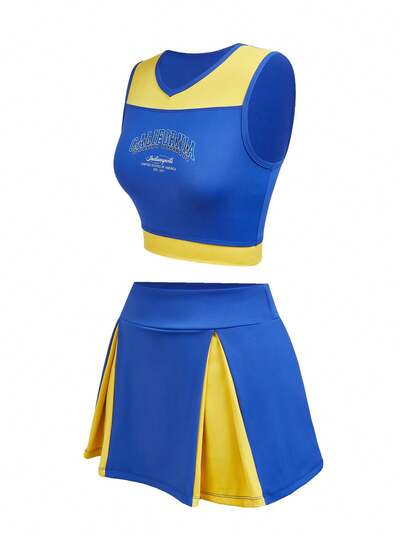 Cheerettes 女士字母印花露脐上衣和迷你裙两件套运动服