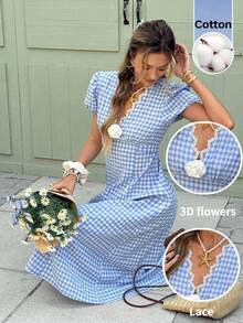 Serisse 女士格子短袖中长连衣裙 - 彩色 - 查看 3