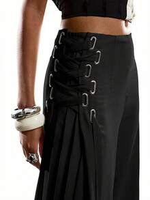 LYSMO 2026 New Minimalist Solid Color Casual Drawstring Skort For Women, Spring/Summer - Black - View 5