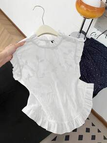 GlowEve Camisa sin mangas de mujer con bordado y volantes - Blanco - Ver 3