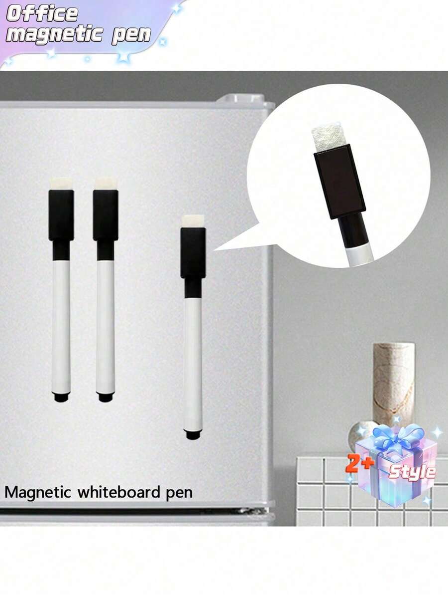 3/10pcs Black Erasable Magnetic Writing Marker Pen, Water-Based Erasable Whiteboard Pen For Blackboard, Wet Erasable Led Light Board Pen With Felt, Erasable Dustless Chalk For Blackboard, Magnetic Wiper Dry-Erase Marker With Brush, Erasable Sign Pen, Water-Based Whiteboard Pen Best Gifts Birthday - Multicolor - View 1