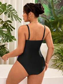 Swim Vcay Plus Size Women's Black Classy Lily Flower Print Detachable Strap One-Piece Swimsuit,Strapless Bikini Bathing Suit For Summer Beach Holiday Occasion - Multicolor - View 2