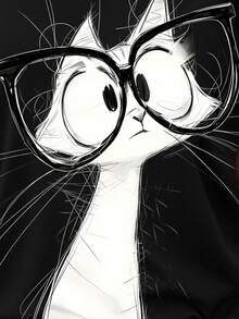 EMERY ROSE Women's Round Neck Cat Print Casual Versatile Daily Wear Short Sleeve T-Shirt - Black - View 5