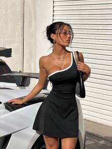 SHEIN Sovereign Charm 1pc Removable Padded Backless Sexy Sports Dress For Women, Suitable For Fitness & Yoga - Black - View 7