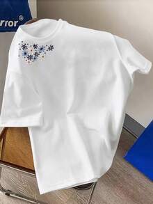 Manfinity Joysei Áo thun ngắn tay thêu hoa cúc, kiểu dáng rộng rãi, tươi tắn, tay lửng, thương hiệu Ins, thiết kế độc đáo, cổ tròn, áo thun in hình cho nam. - Nhiều màu - Xem 3