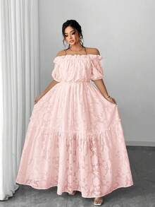 Vionelle Elegantes Kleid mit Rüschensaum und Off-Shoulder in Große Größen, Sommer - Babypink - Übersicht 4
