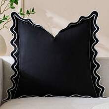 Capa de Almofada Bordada Ondulada Preta e Branca Fosca de 18x18 Polegadas, Almofada Decorativa Bonita de 18x18 Polegadas, Adequada para Sofás, Varandas e Móveis de Pátio. - Preto - Visão 6