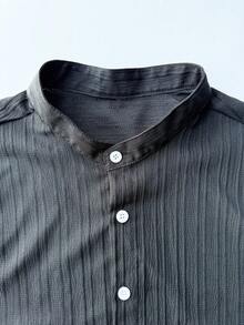 Surfspeed 夏季休闲短袖衬衫短裤套装，前扣设计 - 深灰色 - 查看 4