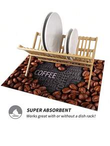 1 pieza Alfombrilla de bar de café con estampado de granos de café, alfombrilla de drenaje, almohadilla de drenaje de máquina de café de diatomita, alfombrilla de drenaje de goma suave, antideslizante, súper absorbente y resistente al desgaste para secar platos, para encimera, restaurante, mesa de cocina, decoración de mesa de patio, suministros de cocina del hogar, alfombrilla decorativa de encimera - Multicolor - Ver 8