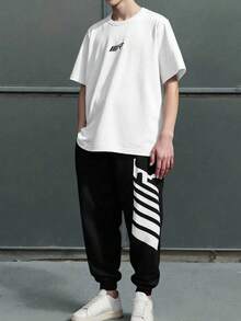 SHEIN Set de 2 sudaderas con cuello redondo con estampado de letras minimalista casual para adolescentes, adecuado para verano, deportes, correr, actividades al aire libre - Blanco - Ver 6