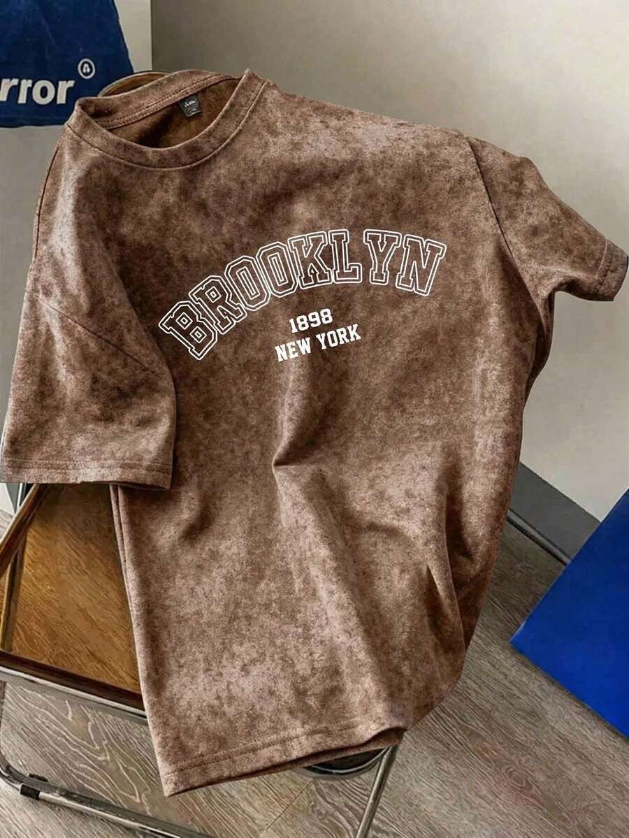 Manfinity Joysei 男士60%棉水洗棕色短袖T恤 - 棕色 - 查看 1