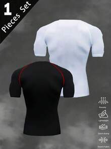 Manfinity Sport Corelite 男士休闲牛头印花插肩短袖运动T恤，夏季 - 黑色 - 查看 2