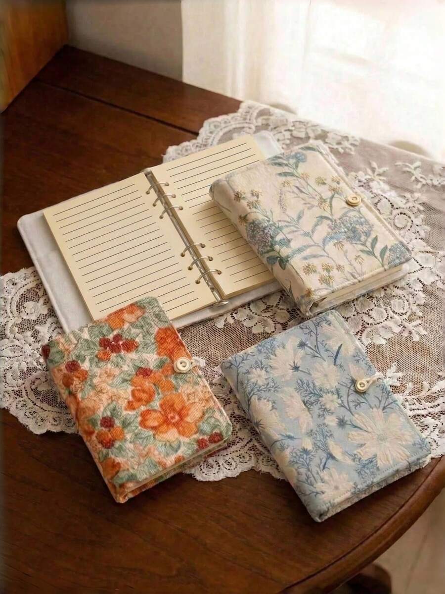 Cirelle Embroidered Flower Loose-Leaf Notebook - Handmade Refillable Diary With Blank Pages, Retro School Supply Or Back To School Gift Idea - Multicolor - View 1