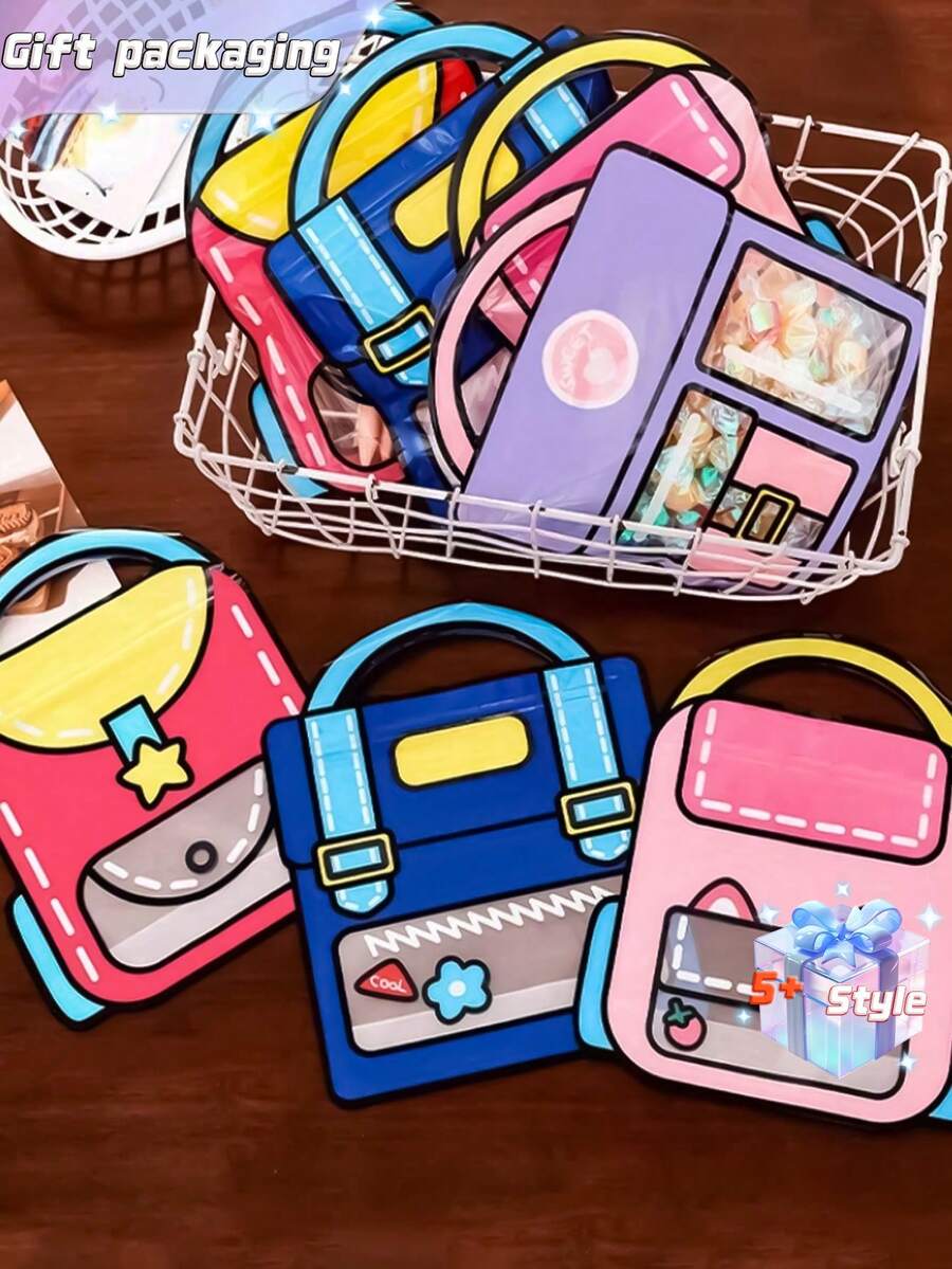 SHEIN 10/20个彩色背包形礼品袋，带密封袋 - 零食饼干包装袋、生日礼物包装袋、派对礼品袋、烘焙用品、节日用品、糖果包装袋、万圣节糖果袋、圣诞礼物包装袋、圣诞节情人节、书包、学校手提袋 - 彩色 - 查看 1