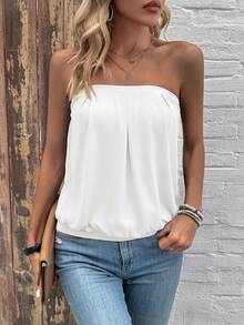 EMERY ROSE Femei culoare solidă la modă casual bandeau top femei casual ținute femei vară ținute camisole top pentru femei topuri femei pentru vară - alb - Vizualizare 6