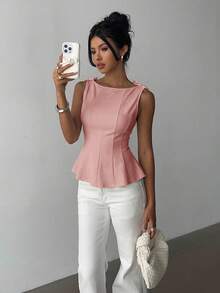 Aloruh Blus Tanpa Lengan Minimalis Elegan untuk Wanita, Cocok untuk Beraktivitas Sehari-hari, Warna Pink, Atasan Musim Panas - Dusty Pink - View 6