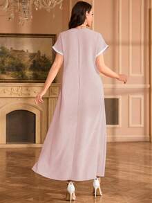 Al Najma Đầm dự tiệc/nghỉ lễ cổ chữ V đính ren dành cho nữ - Hồng - Xem 2