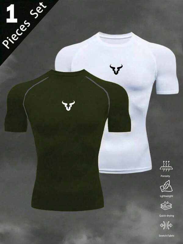 RISE LYT Camiseta deportiva de manga corta de cuello redondo con ajuste slim y estampado gráfico para hombres, ideal para verano y gimnasio