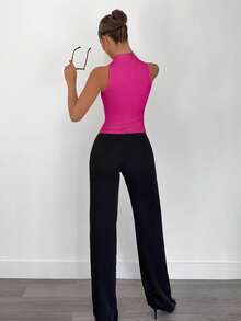 Siren Gaze Women's Sleeveless Stand Collar Top With Metal Decor, Commuting & Vacation Casual Blouse,Summer Top - Hot Pink - View 2