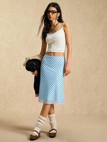 Easelle Chân váy lưới chấm bi Xuân/Hè 2026, lưới màu xanh dương, phong cách retro thường ngày. - Màu xanh lam - Xem 4