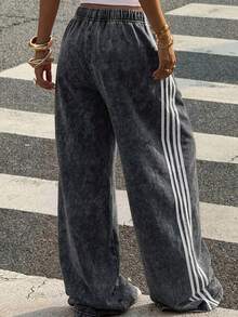 SHEIN EZwear Quần ống rộng dệt kim màu đen, quần thể thao nữ. - màu đen - Xem 2