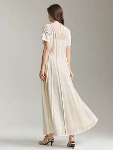 Ontre 2026新款早春粉色褶皱缎面系带连衣裙，适合现代都市派对、返校季、婚礼、都市简约休闲日常穿着、波西米亚风、度假、节日、春季等场合。 - 淺粉色 - 查看 8