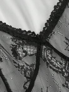 SHEIN MOD 2 合 1 拼色蕾丝吊带背心长裙大码女装 - 黑與白 - 查看 5