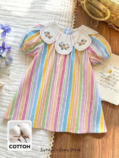 Cozy Pixies Vestido sin mangas con cuello de volantes y estampado floral para niña bebé