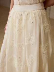 MOTF PREMIUM SPRING/SUMMER NEW BEADED EMBROIDERY PATCHWORK FABRIC A-LINE SKIRT, CLASSIC VERSATILE WOMEN'S SKIRT - Apricot - View 2