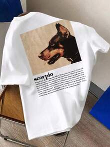 Manfinity Dauomo Vintage American Doberman Graphic T-Shirt, Loose Fit Short Sleeve Tee For Plus Size Men - White - View 3