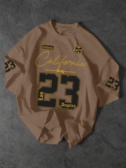 Glimmora maglietta a maniche corte da uomo con stampa di lettere e numeri, collo rotondo, taglia standard