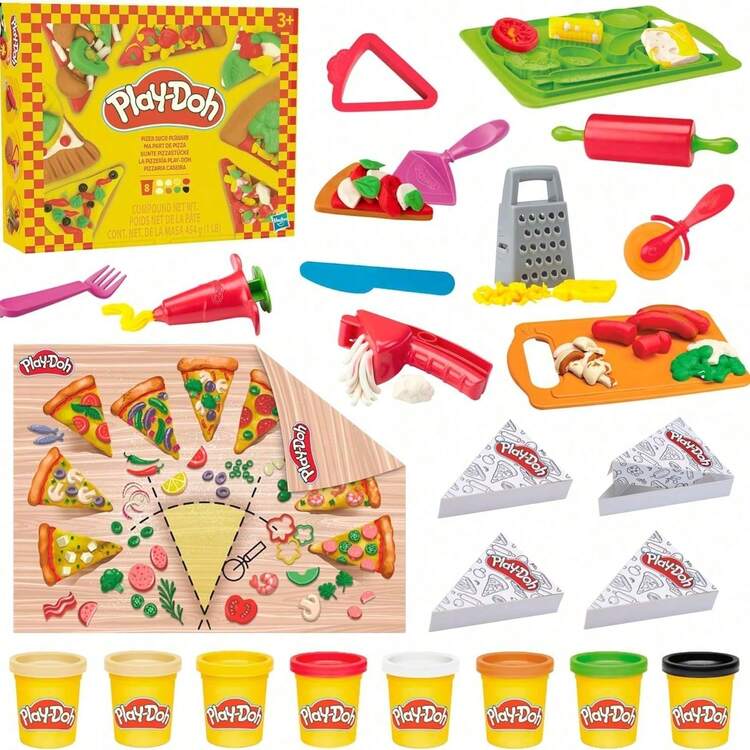 Hasbro Modeling Clay Pizza Kitchen Playset With Tools And Accessories, 8 Color Soft Molding Dough Kit 1lb, DIY Food Craft Activity Set With Cutters And Molds, Creative Role Play Art Compound Gift Idea - Multicolor - View 11