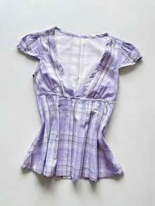 Glimmora V领短袖修身女式上衣 - 紫色 - 查看 1