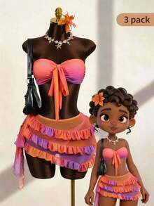 Zestiva Basics 女士性感扎染印花抹胸比基尼套装 - 粉色 - 查看 1