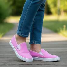 Zapatos casuales unisex de color sólido, de corte bajo, ligeros, sin cordones, puntera lisa, suela de goma, parte superior de tela, plantilla de tela, para hombres, mujeres, actividades al aire libre, deportes, trabajo Liso Elegante Tela - Rosa - Ver 4