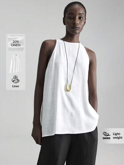 Ontre 2026SS Music Festival, Concert, Country Music Festival, Women's Music Performance Outfit, 2025 New Arrival, Comfortable Casual Style Round Neck Hollow Out Sleeveless Linen White Women's Tank Top, All-Season Versatile Daily Wear, Beach Vacation Bohemian Style Outfit, Summer Ins Influencer Same Style Exotic Atmosphere Country Music Concert Western Style High-Quality Comfortable Fabric