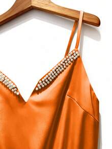 GlowEve 女士缎面V领连体衣 - 亮橙色 - 查看 3