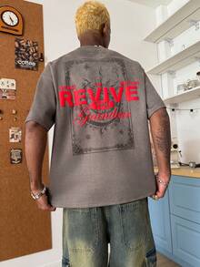 STEELVANCE 男士街头风宽松塔罗牌字母3D印花T恤 - 灰色 - 查看 5