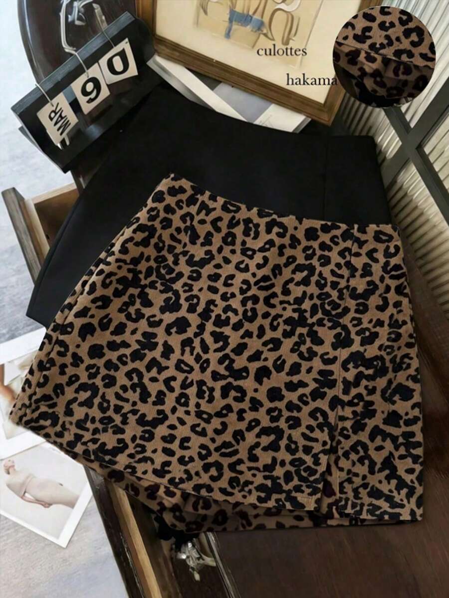 Franclia Chân váy chữ A tối giản họa tiết da báo dành cho nữ, chân váy bút chì ôm sát cạp cao họa tiết da báo đa năng mới. - Cà phê nâu - Xem 1