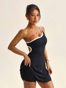 SHEIN Sovereign Charm 1pc Removable Padded Backless Sexy Sports Dress For Women, Suitable For Fitness & Yoga - Black - View 6