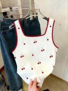 Resyla Áo camisole nữ in họa tiết quả anh đào, kiểu dáng thường ngày, đa năng. - Nhiều màu - Xem 2