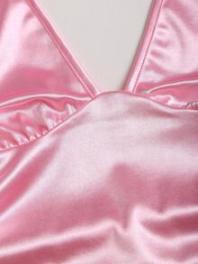 Sweetra Đầm satin co giãn cổ yếm buộc eo dành cho nữ mùa xuân/hè, trang phục thường ngày thoải mái, gợi cảm và ngọt ngào cho kỳ nghỉ. - Màu Hồng baby - Xem 6