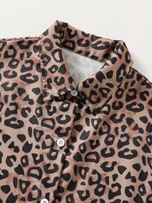 Áo sơ mi dài tay cổ đứng in hình nhân vật hoạt hình và chữ cái dành cho bé gái, thích hợp cho đi chơi, đi học và đi làm. - màu nâu - Xem 4