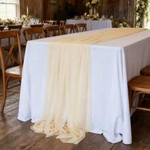 一件长 6 英尺、高 57 英寸的飘逸雪纺桌裙，加长款 - 彩色 - 查看 15