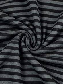 Lalippa 女士系带长袖T恤，黑灰条纹数码印花 - 黑色 - 查看 4