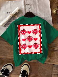 EMERY ROSE Camiseta de mujer, camiseta gráfica de manga corta de estilo casual de calle, linda blusa de verano - Verde - Ver 3